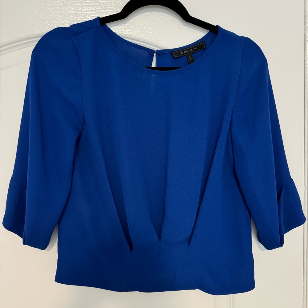 BCBG MAXAZRIA Royal Blue Long Sleeve Cropped Top XS